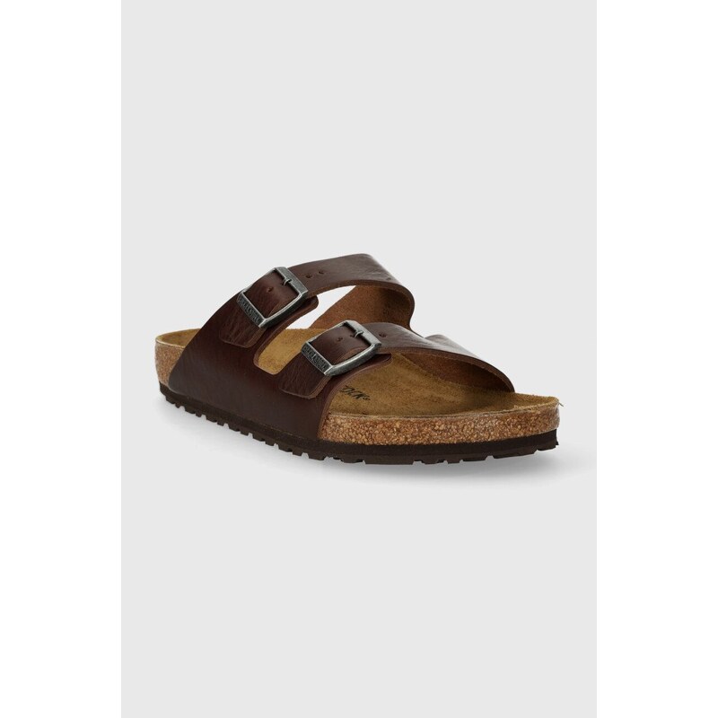 Kožené pantofle Birkenstock Arizona Grip pánské, hnědá barva, 1023117