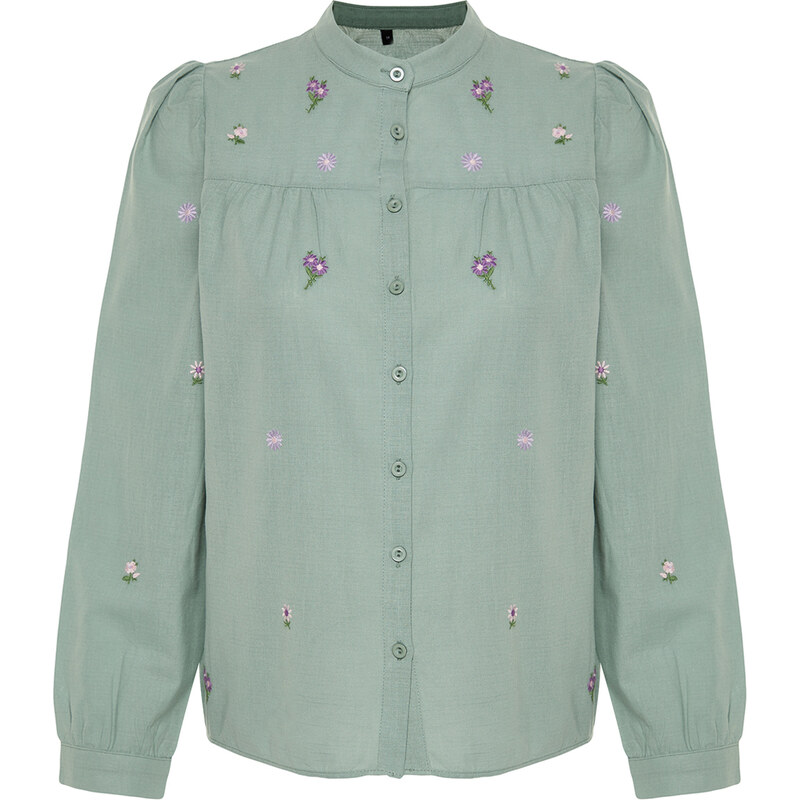 Trendyol Green Floral Embroidered Woven Shirt