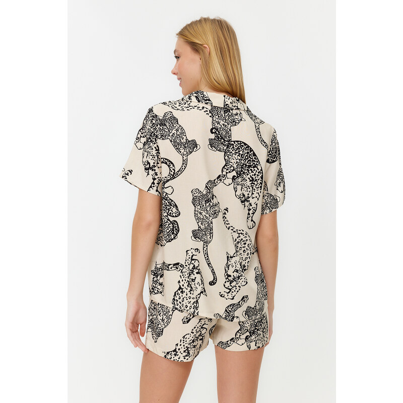 Trendyol Cream Animal Patterned Viscose Woven Pajamas Set