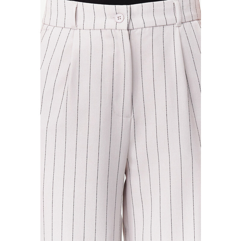 Trendyol Gray High Waist Wide Leg Striped Woven Trousers