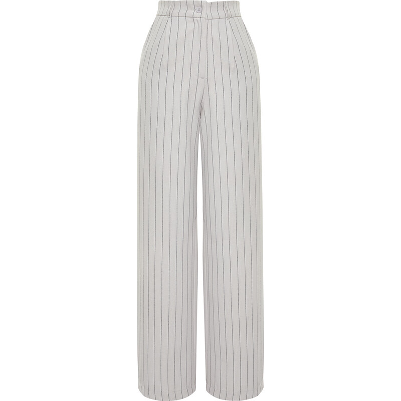 Trendyol Gray High Waist Wide Leg Striped Woven Trousers