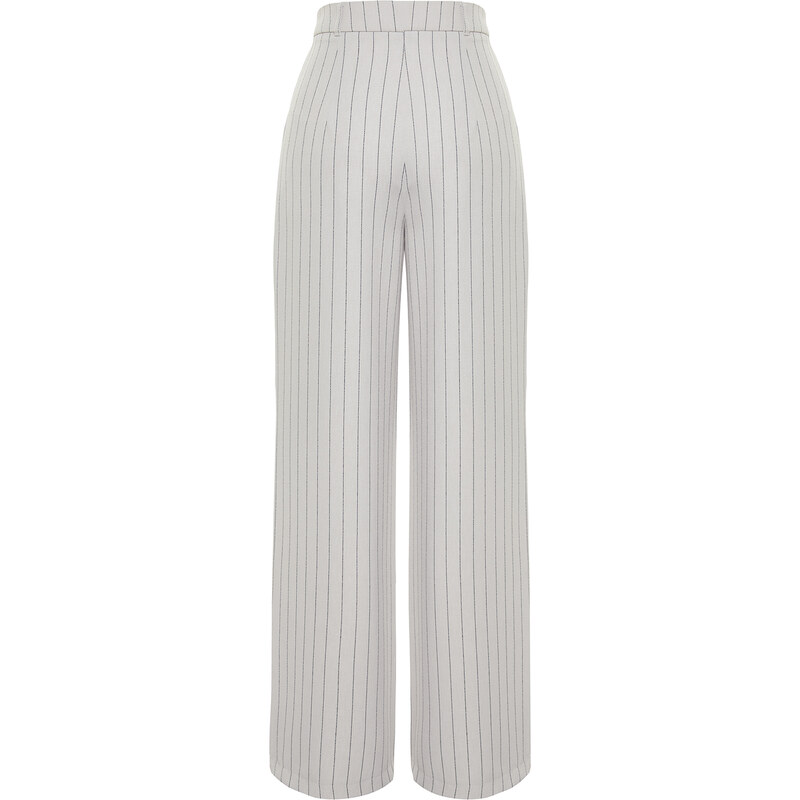 Trendyol Gray High Waist Wide Leg Striped Woven Trousers