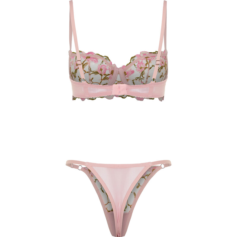 Trendyol Pink Floral Brode Capless Knitted Underwear Set