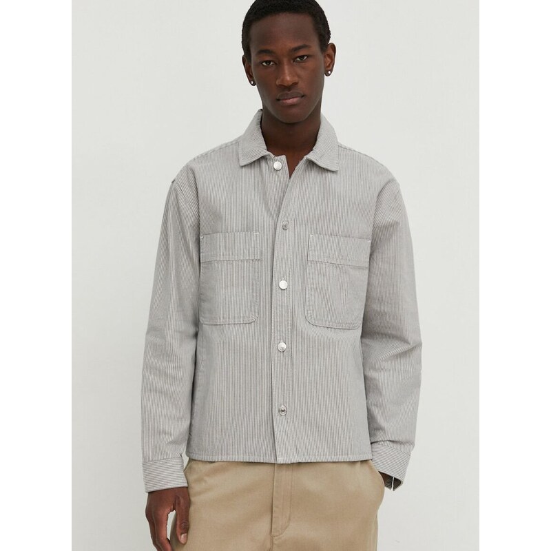 Džínová bunda Abercrombie & Fitch pánská, šedá barva, přechodná