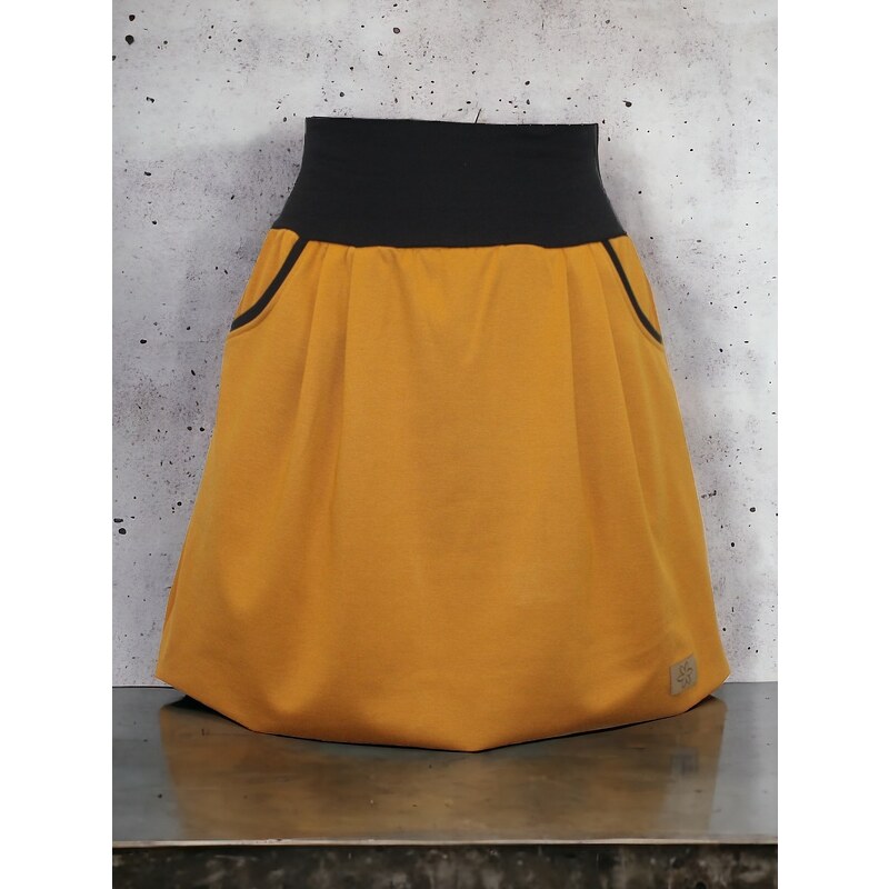 ŠatySukně Hořčicově žlutá balonová sukně KATY, sklady, kapsy