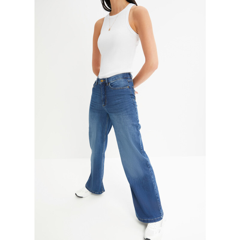 bonprix Wide Leg džíny High Waist, organická bavlna modrá Žena