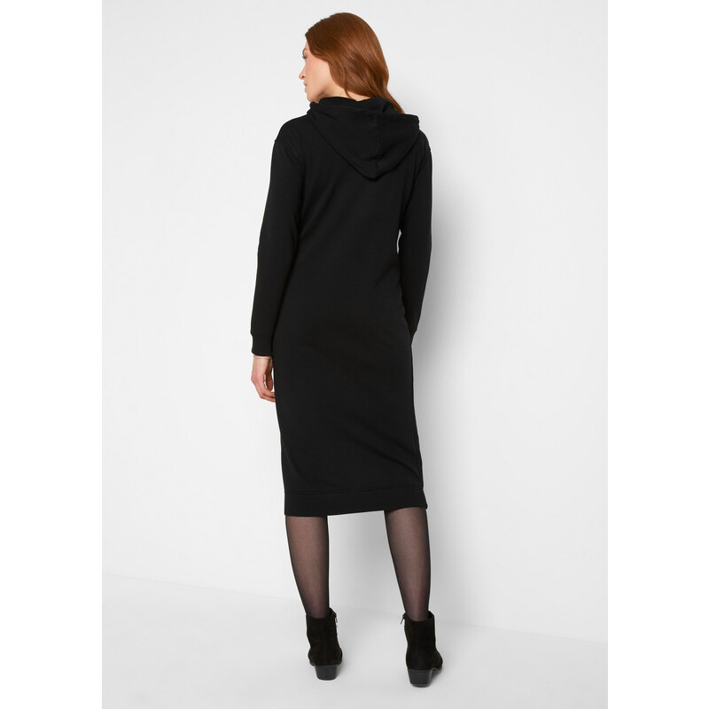 bonprix Mikinové šaty s kapucí Černá