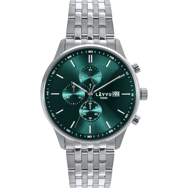 LAVVU Pánské hodinky YSTAD Chronograph Green s vodotěsností 100M