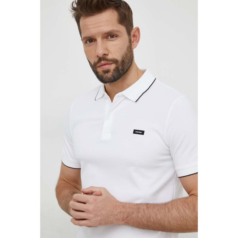 Polo tričko Calvin Klein bílá barva