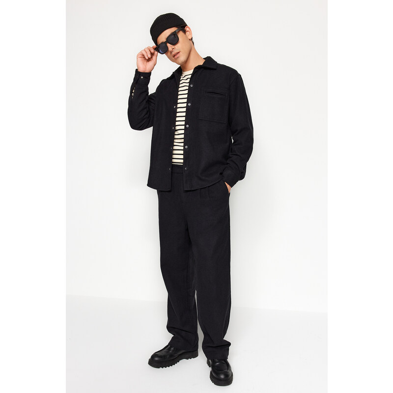 Trendyol Black Relaxed Fit Cachet Snap Closure Shirt