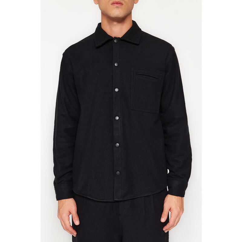 Trendyol Black Relaxed Fit Cachet Snap Closure Shirt