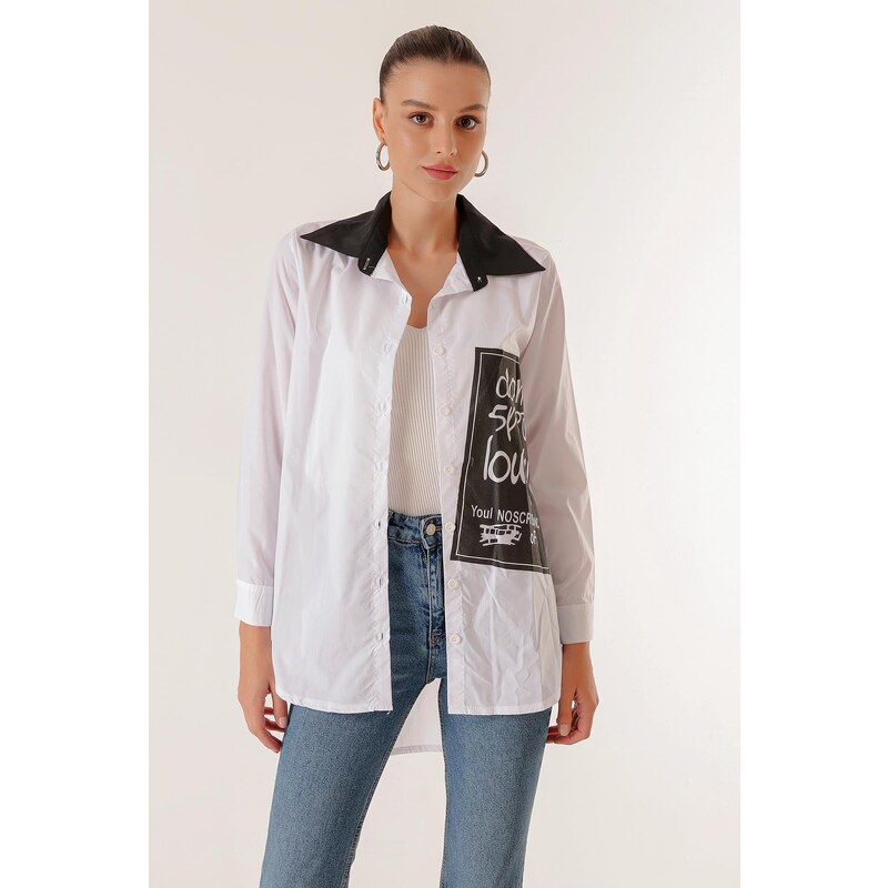 By Saygı Long Shirt with Lettering on One Side on the Front