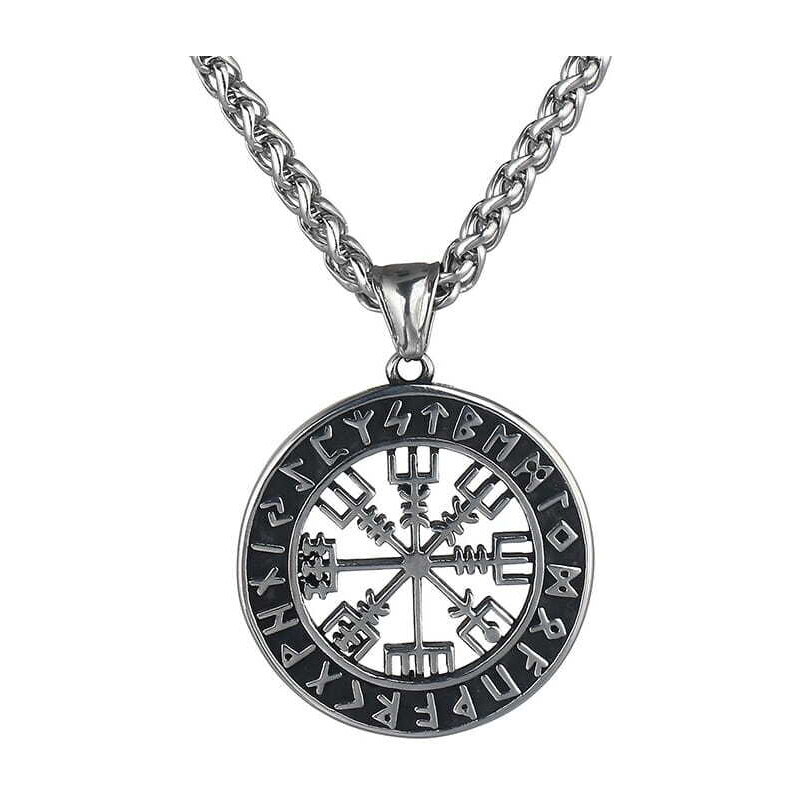 Camerazar Pánský náhrdelník Vegvisir Nordic, stříbrná barva, slitiny kovů, průměr přívěsku 3,2 cm