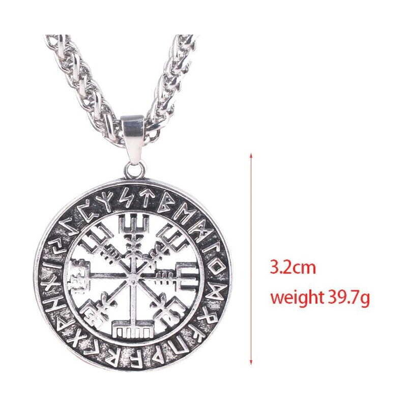 Camerazar Pánský náhrdelník Vegvisir Nordic, stříbrná barva, slitiny kovů, průměr přívěsku 3,2 cm