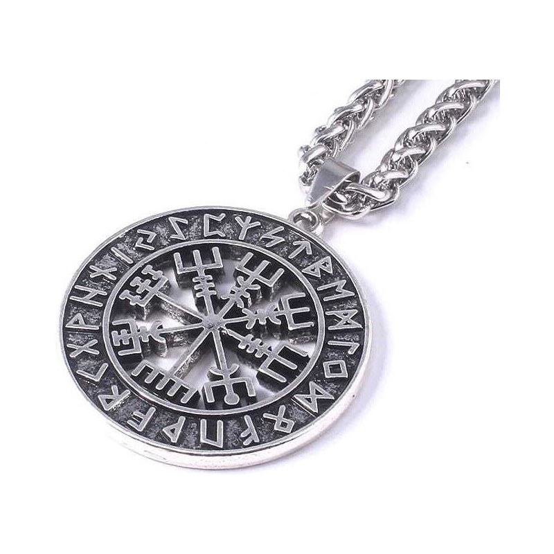 Camerazar Pánský náhrdelník Vegvisir Nordic, stříbrná barva, slitiny kovů, průměr přívěsku 3,2 cm