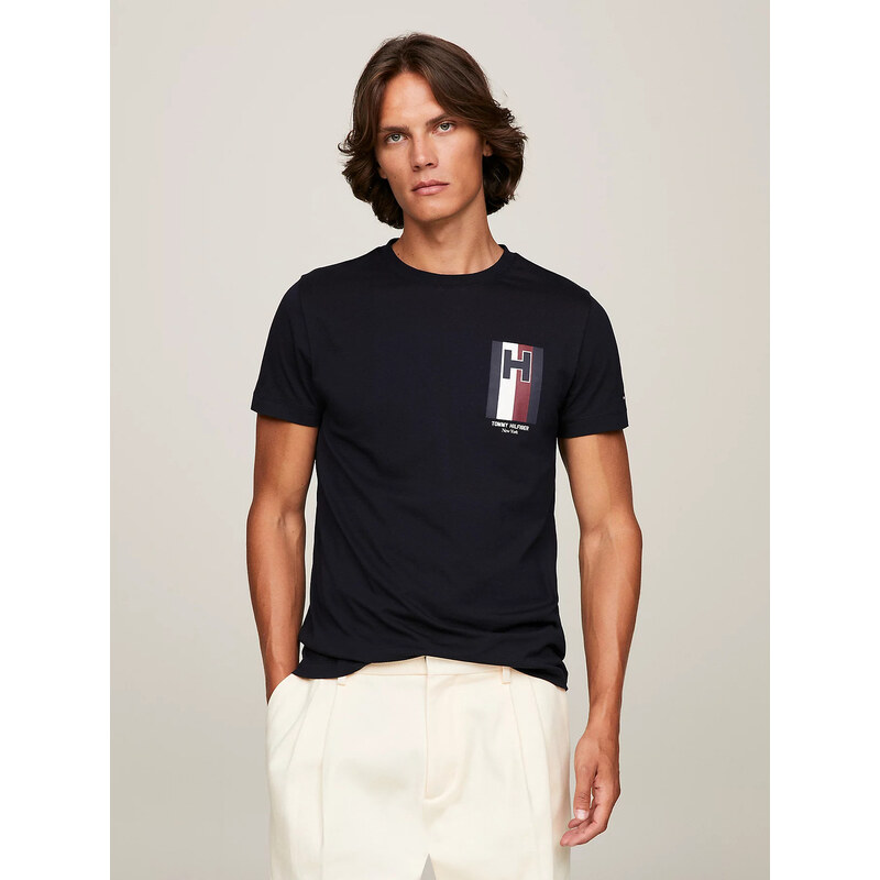 Tommy Hilfiger pánské tmavě modré triko Emblem