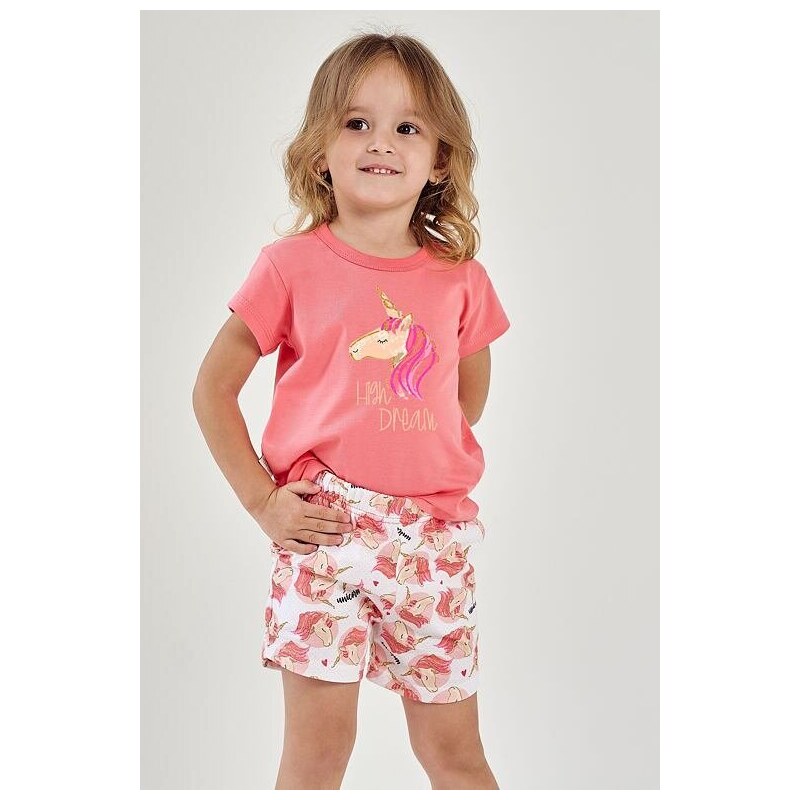 Taro Letní dívčí pyžamo Mila růžové s jednorožcem