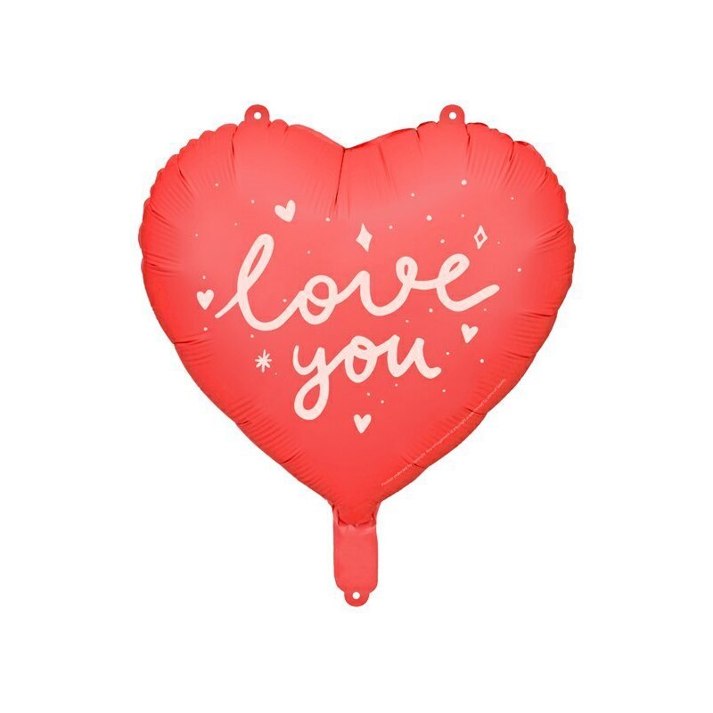 PARTYDECO Foliový balón srdce červené - I LOVE YOU - Svatba - Valentýn - 45 cm