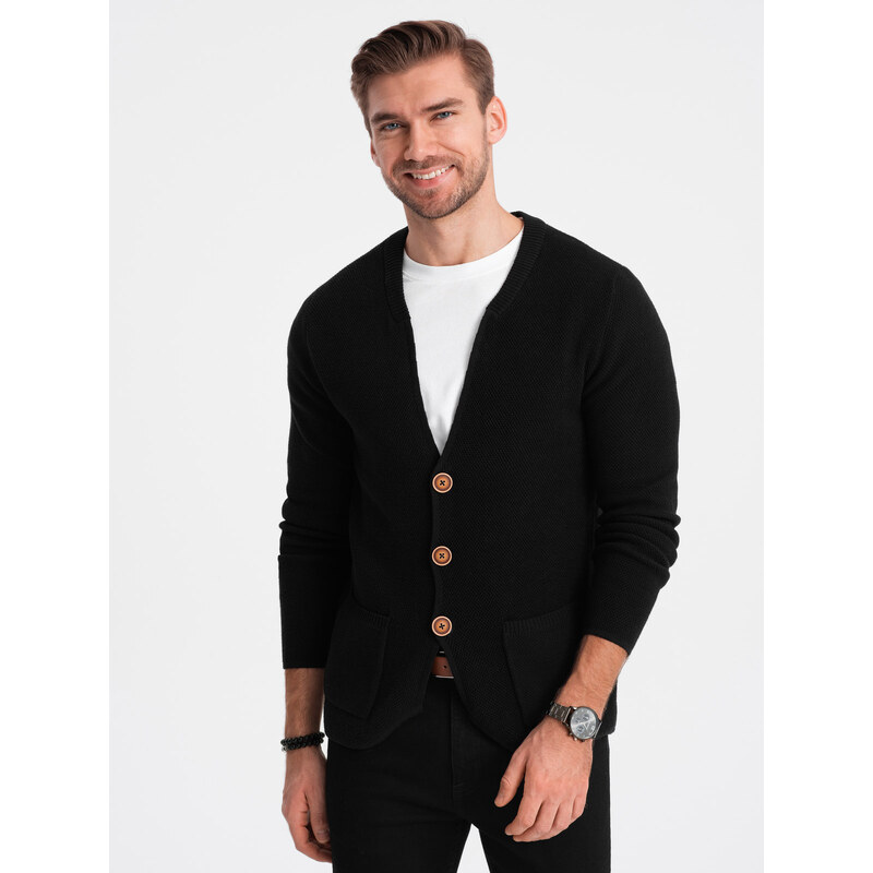 Ombre Men's structured cardigan sweater with pockets - black