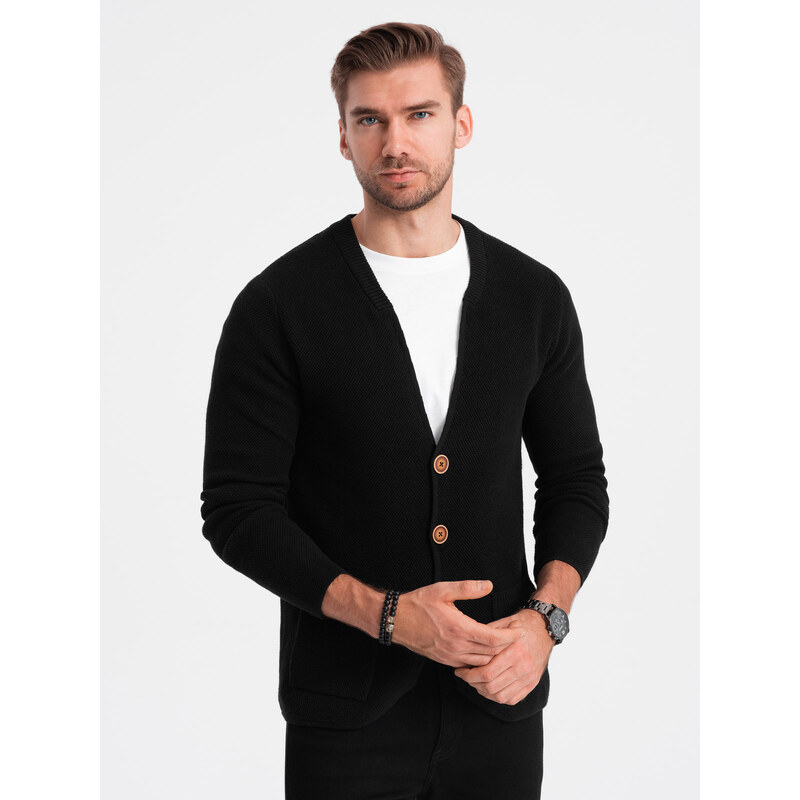 Ombre Men's structured cardigan sweater with pockets - black