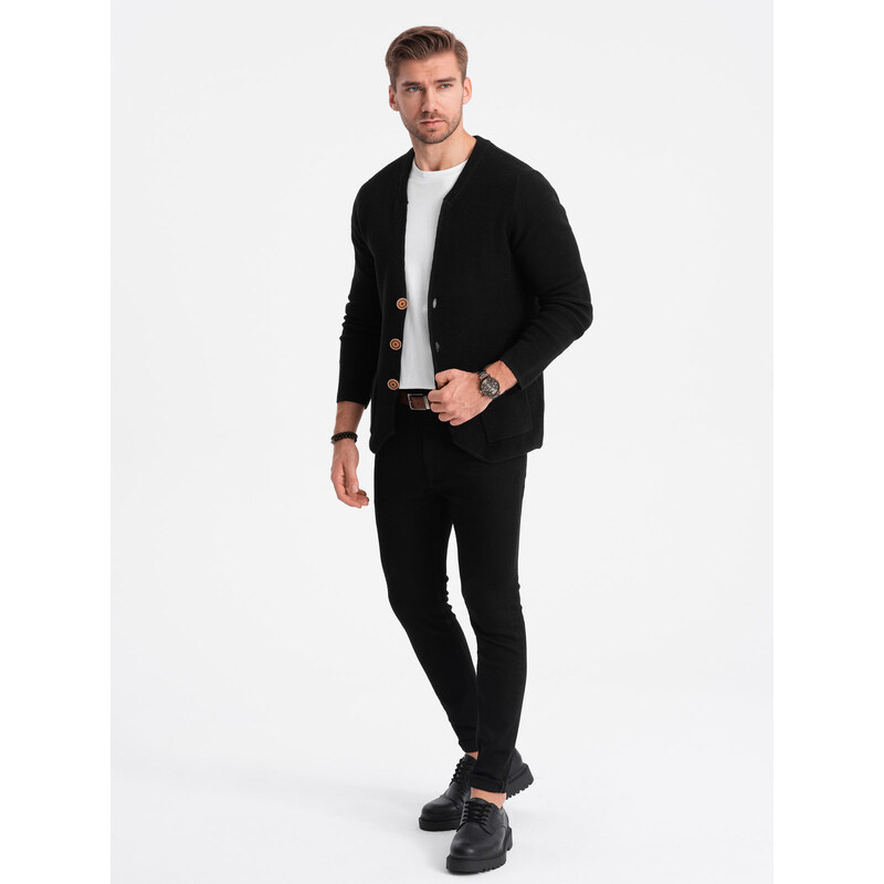 Ombre Men's structured cardigan sweater with pockets - black