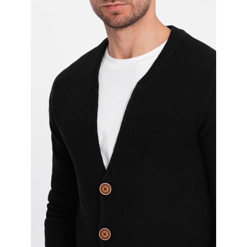 Ombre Clothing Pánský strukturovaný svetr s kapsami - černý V1 OM-SWCD-0109
