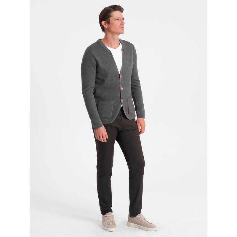 Ombre Structured men's cardigan sweater with pockets - graphite melange