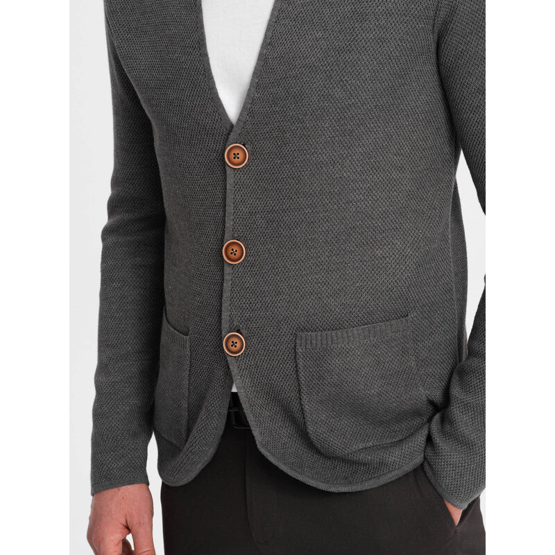 Ombre Structured men's cardigan sweater with pockets - graphite melange