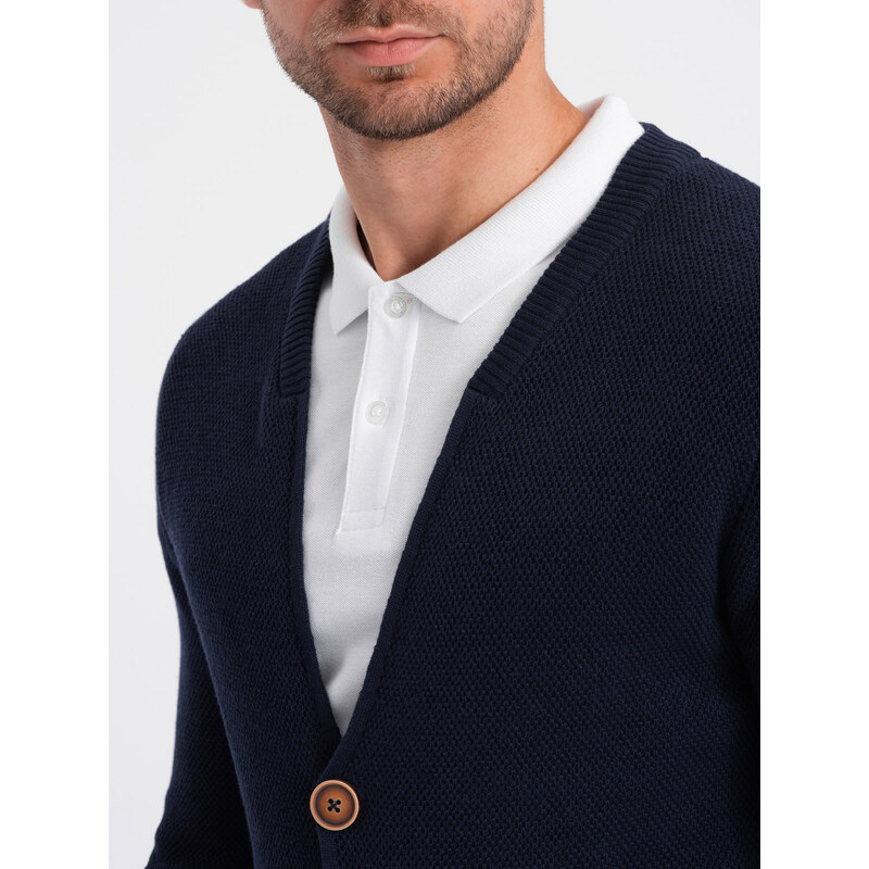 Ombre Men's structured cardigan sweater with pockets - navy blue