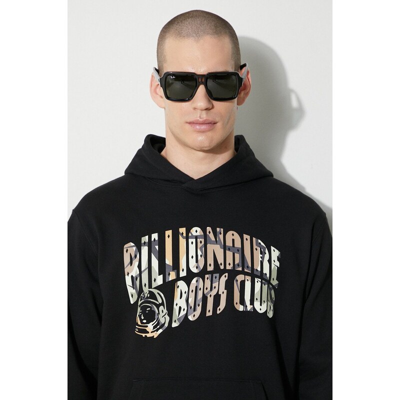 Bavlněná mikina Billionaire Boys Club Camo Arch Logo Popover pánská, černá barva, s kapucí, s potiskem, B24126