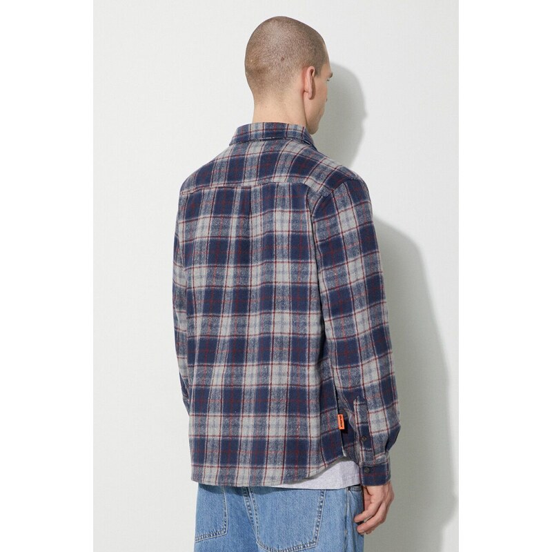 Košile Butter Goods Cherry Flannel Shirt pánská, tmavomodrá barva, regular, s klasickým límcem, BGQ423D12302