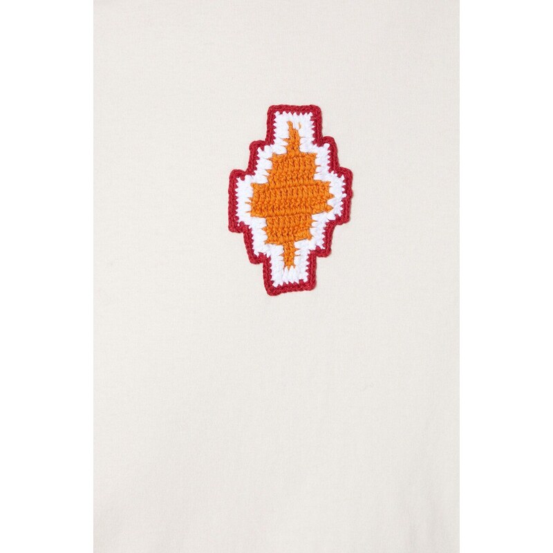 Bavlněné tričko Marcelo Burlon Macrame Cross Patch Over béžová barva, s aplikací, CMAA054S24JER0050C23