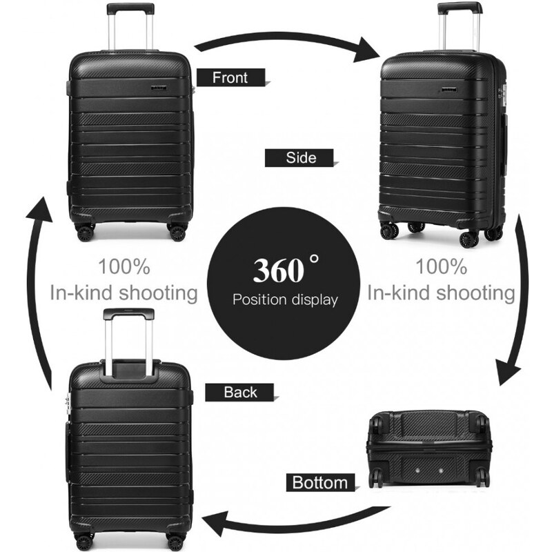 KONO 4 Set kufrů, na cesty s kosmetickým kufříkem, černý