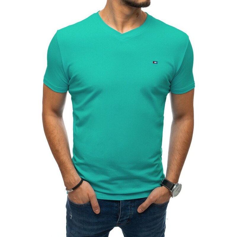 Dstreet Stylové tričko v zelené barvě s V-výstřihem