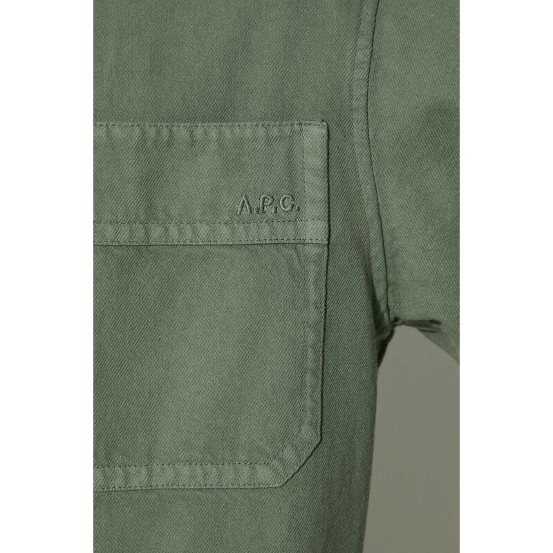 Bavlněná košile A.P.C. Surchemise Basile Brodee Poitrine zelená barva, regular, s klasickým límcem, COFCN.H02918.KAI