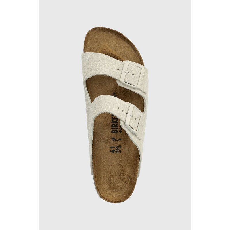 Semišové pantofle Birkenstock Arizona dámské, béžová barva, 1026842