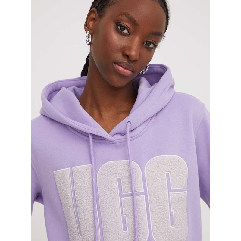 Mikina UGG dámská, fialová barva, s kapucí, aplikací, 1144506