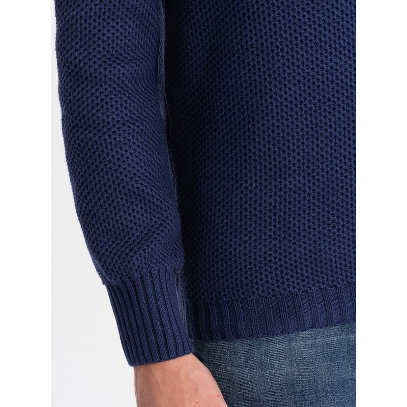 Ombre Clothing Pánský pletený svetr se stojáčkem - tmavě modrý V7 OM-SWZS-0105