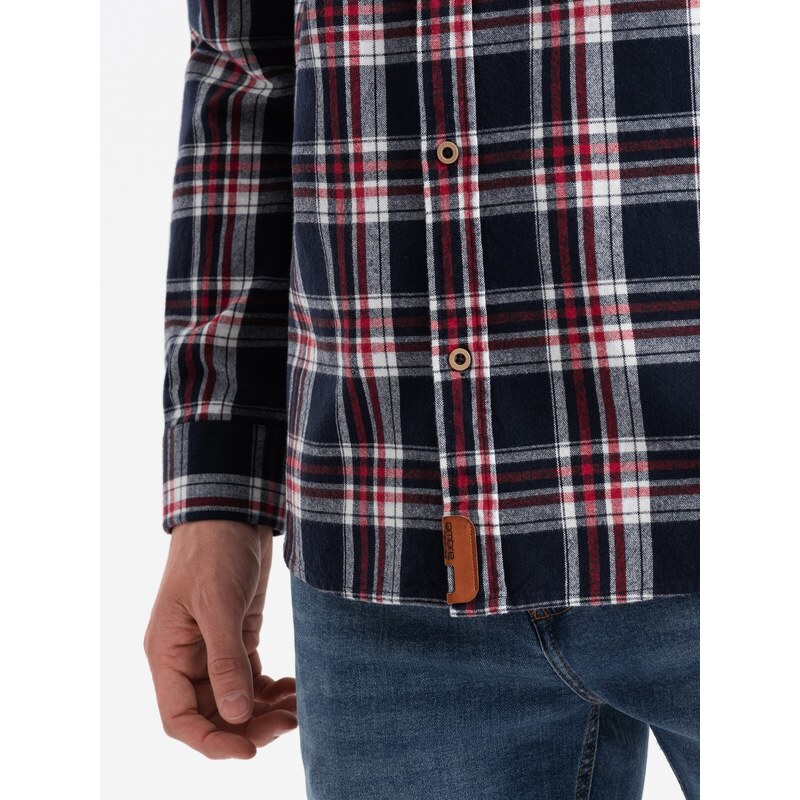 Ombre Clothing Pánská flanelová košile s kapsami na knoflíky - červená a tmavě modrá OM-SHCS-0137