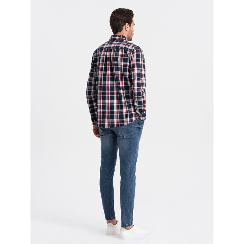 Ombre Men's flannel shirt with buttoned pockets - red and navy blue OM-SHCS