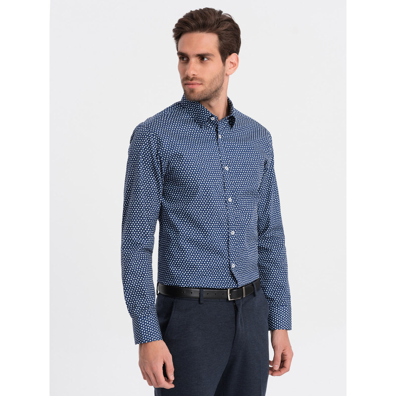 Ombre Men's fine pattern SLIM FIT shirt - navy blue