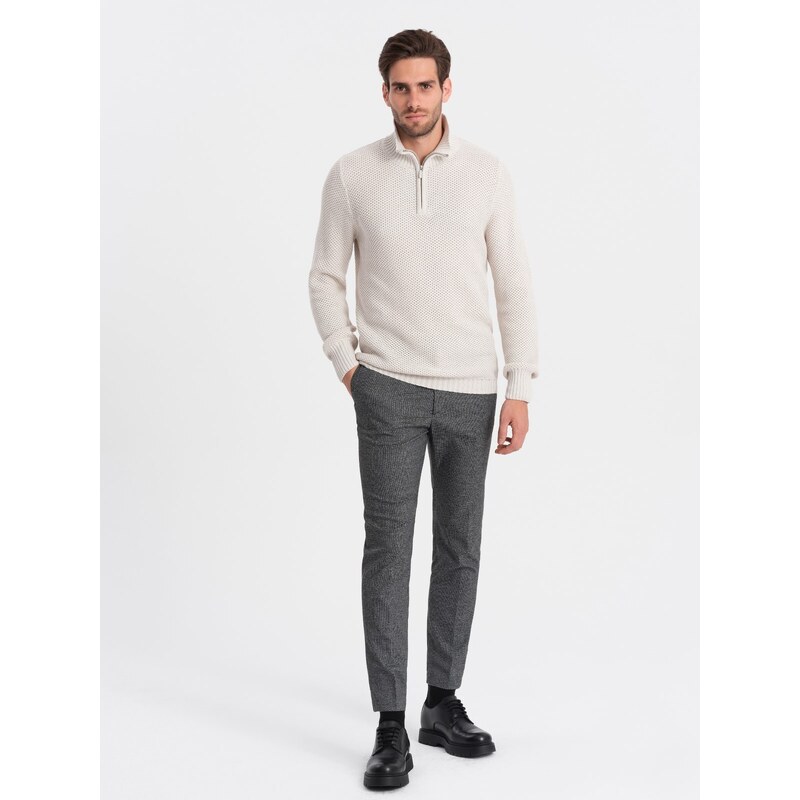 Ombre Men's knitted sweater with spread collar - cream