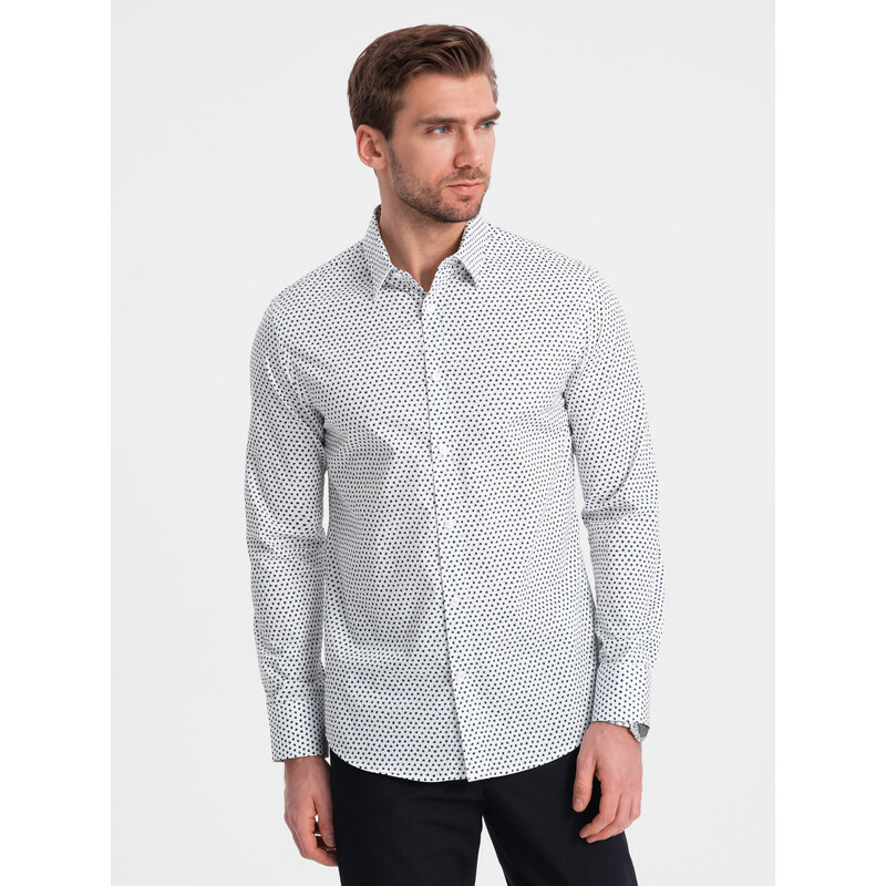 Ombre Clothing Pánská košile SLIM FIT s jemným vzorem - bílá V2 OM-SHCS-0140