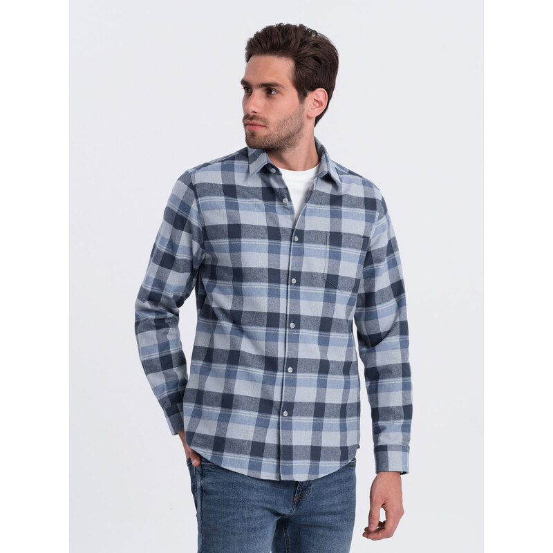 Ombre Clothing Pánská kostkovaná flanelová košile - modrošedá V1 OM-SHCS-0150
