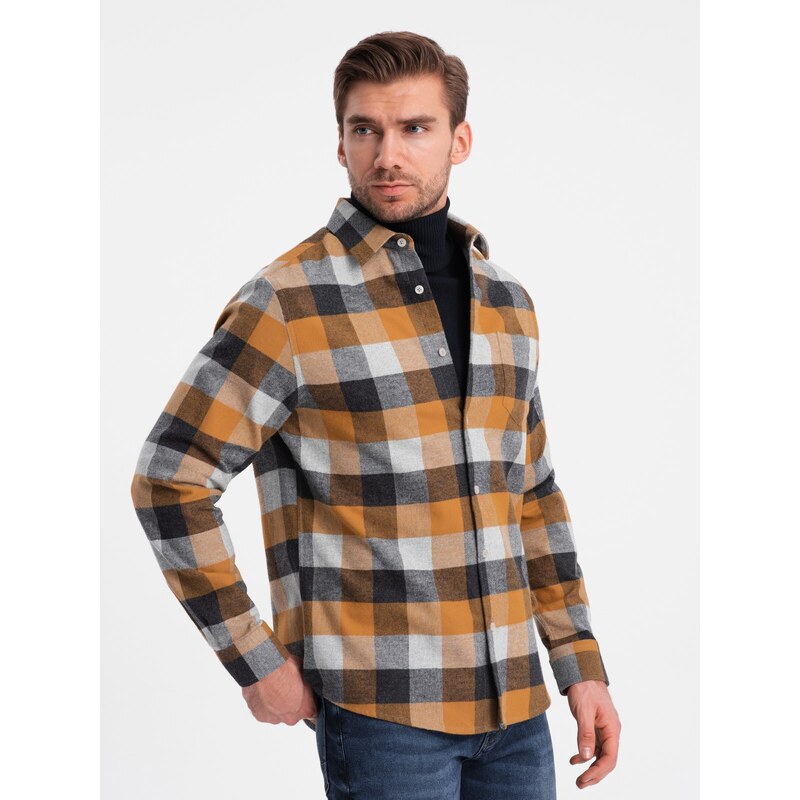 Ombre Clothing Pánská kostkovaná flanelová košile - žlutá a černá V2 OM-SHCS-0150
