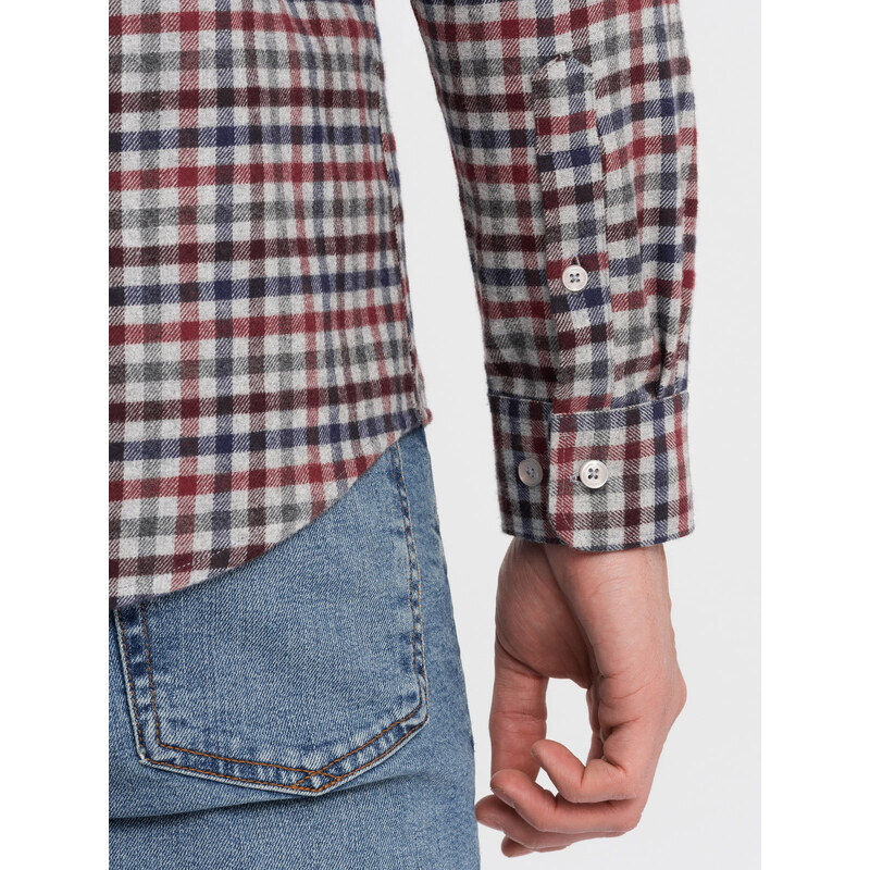 Ombre Clothing Pánská kostkovaná flanelová košile - tmavě modrá a červená V3 OM-SHCS-0150
