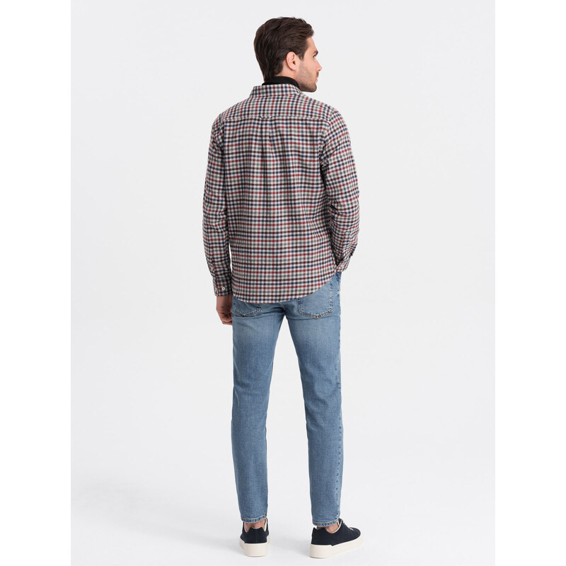 Ombre Men's checkered flannel shirt - navy blue and red