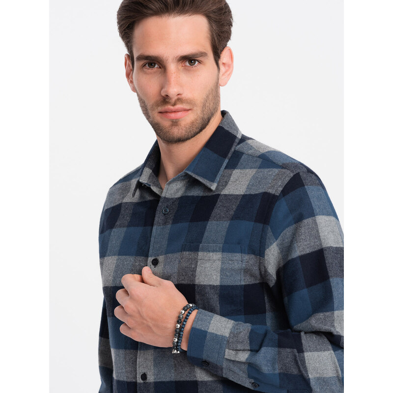 Ombre Men's plaid flannel shirt - blue