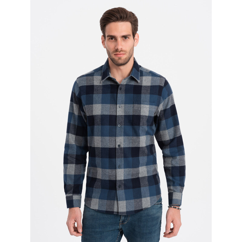 Ombre Men's plaid flannel shirt - blue