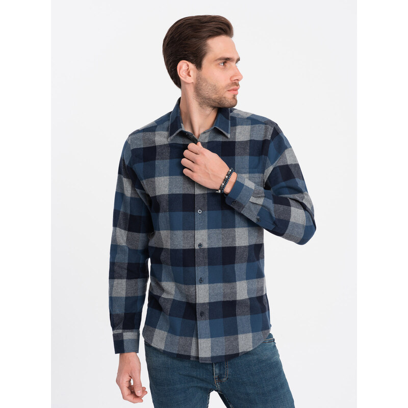 Ombre Men's plaid flannel shirt - blue